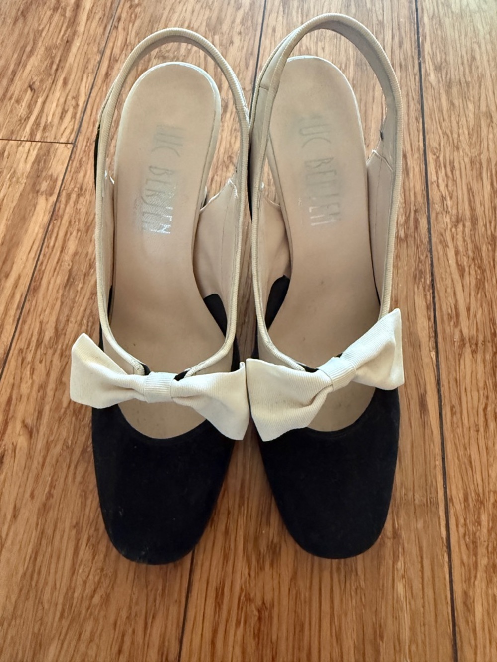 Black & Cream Bow Slingback Flats